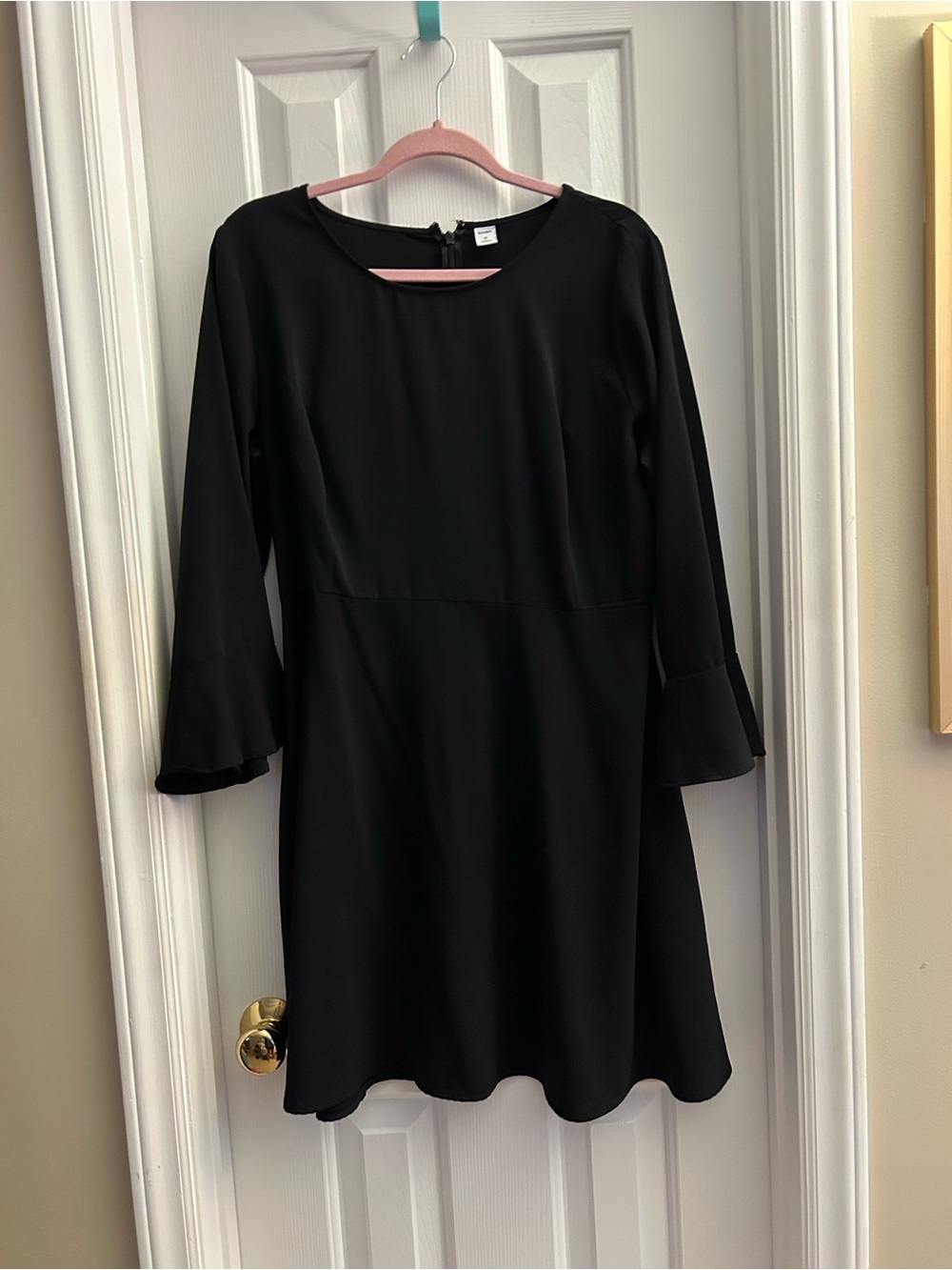 Old Navy Black Midi A-Line Dress with Fluted Sleeves